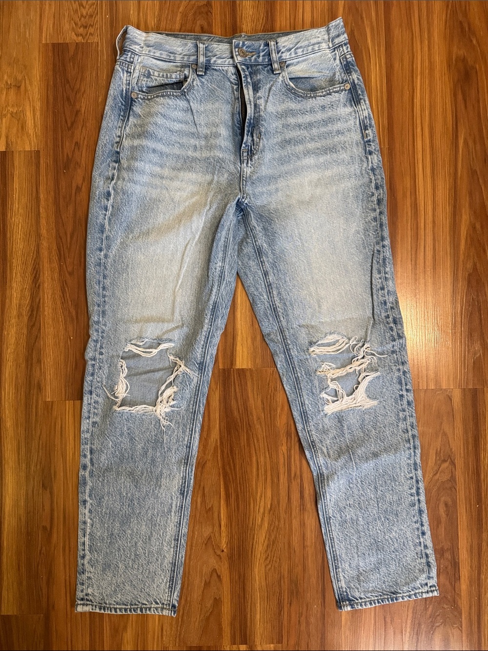 American Eagle Outfitters High-Waisted Light Blue Distressed Mom Jeans